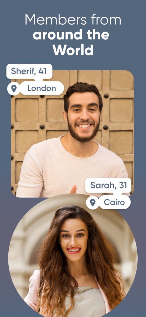 Profiles of global members in London and Cairo on the buzzArab dating app