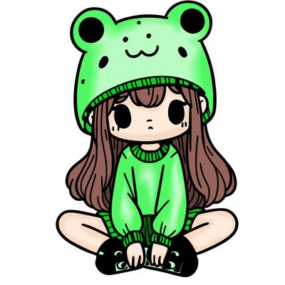 a girl wearing a frog hat and some frog socks