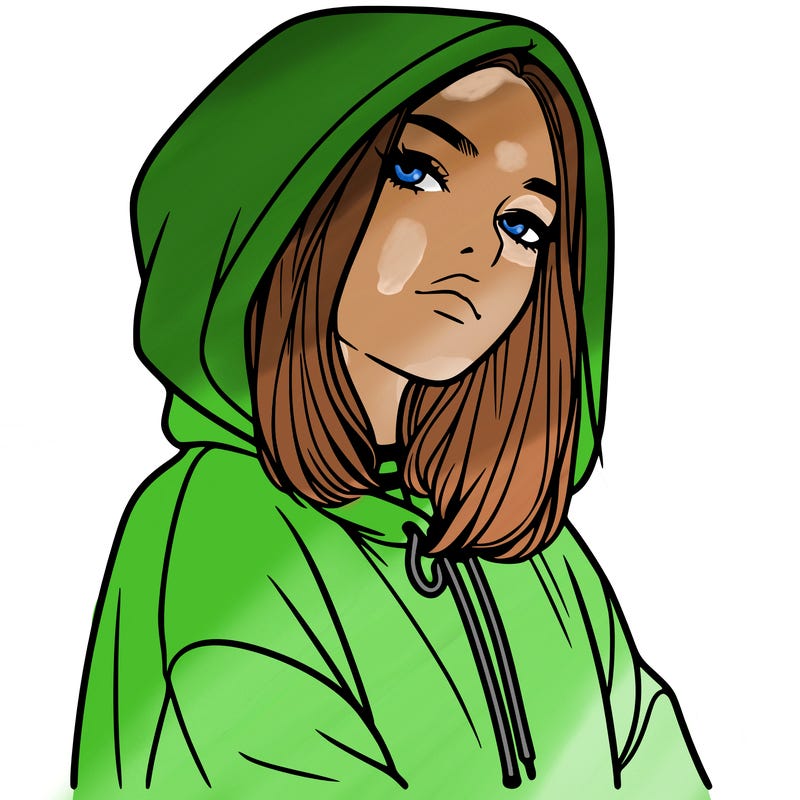 a realistic girl in a hoodie