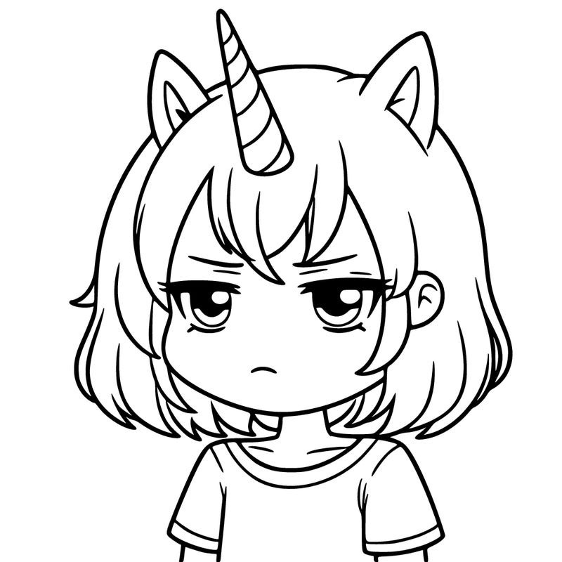 hey unicorn girl that has human features and short hair and is kind of always upset named moody unicorn twin