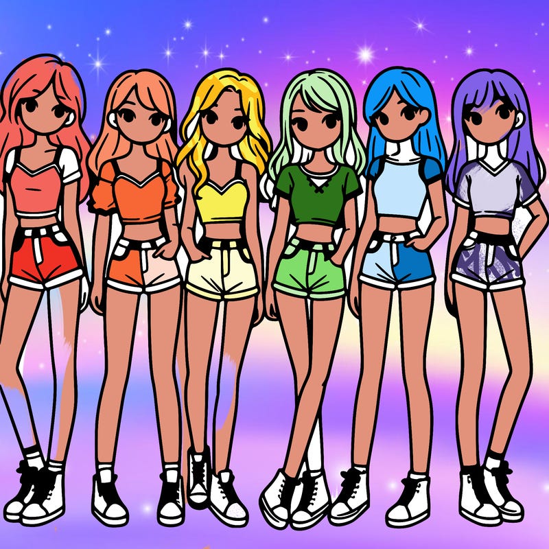 a group of girls wearing crop tops and shorts