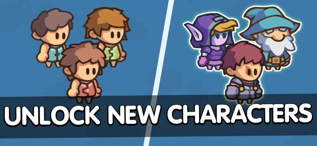 Stone Age Survival: Craft game - Comparación de personajes iniciales básicos frente a clases avanzadas desbloqueables como mago y elfo en Supervivencia en la Edad de Piedra.