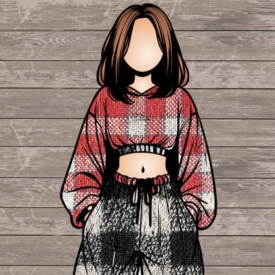 realistic girl faceless with baggy pants and a crop top