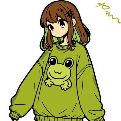 girl wearing frogging sweatshirt