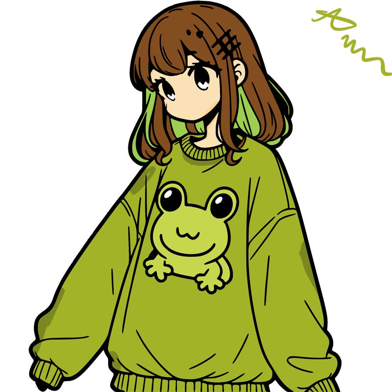 girl wearing frogging sweatshirt