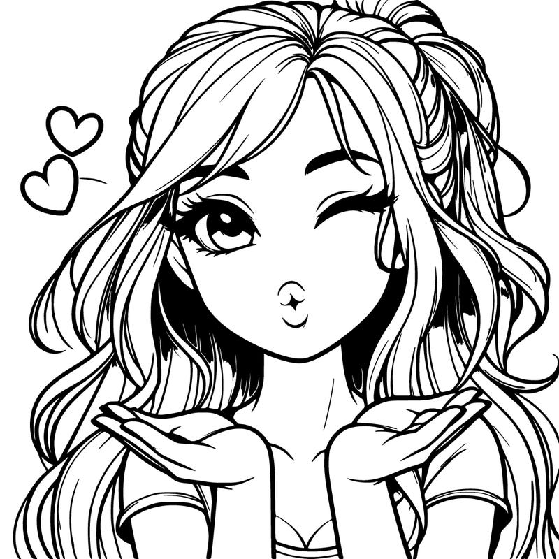 realistic girl winking and blowing a kiss while making heart hands