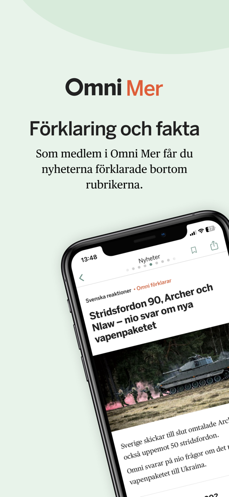 Smartphone displaying the Omni Mer feature providing in depth news explanations and facts
