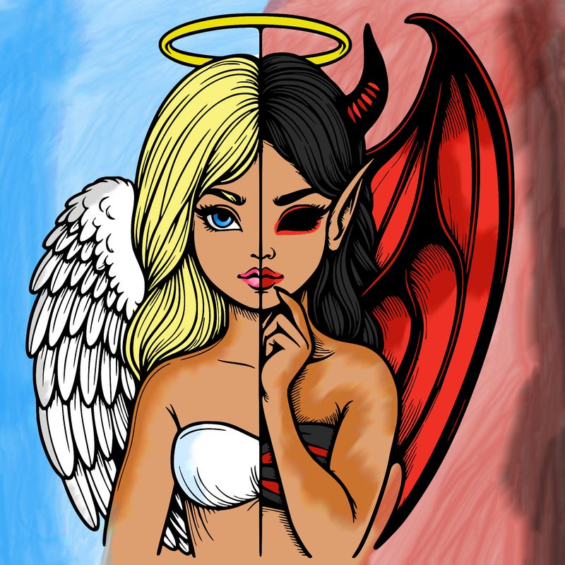 realistic angel half demon