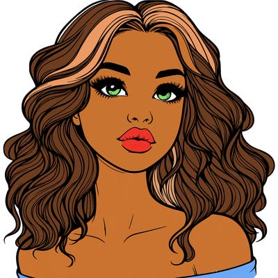 realistic girl with wavy hair and lips