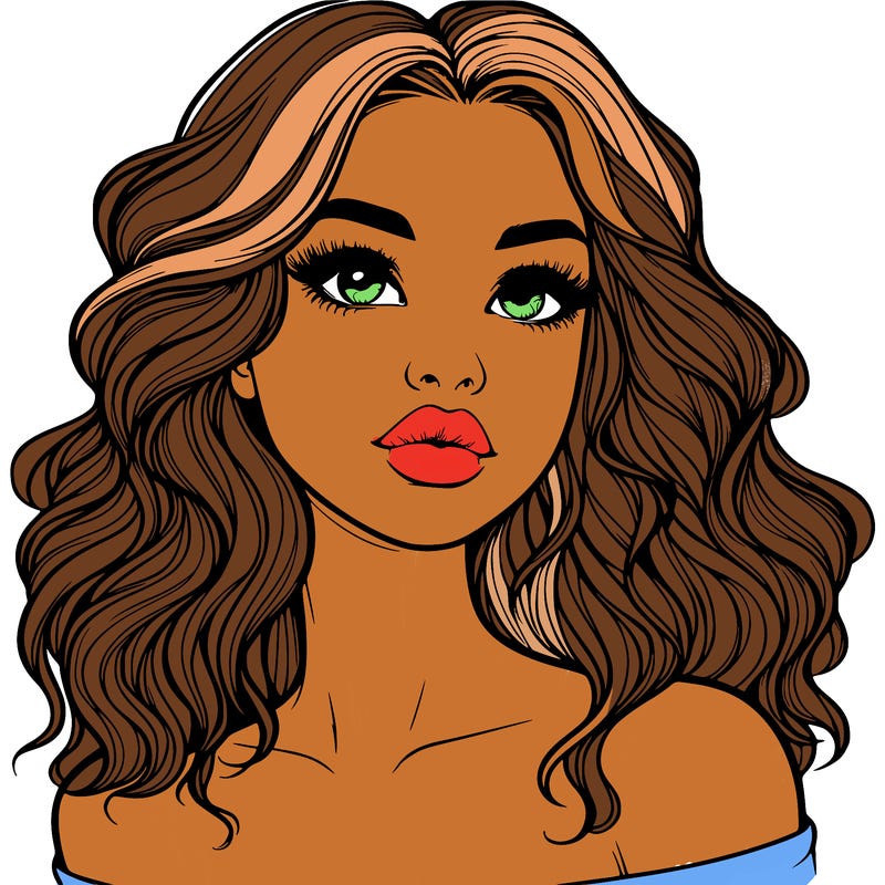 realistic girl with wavy hair and lips