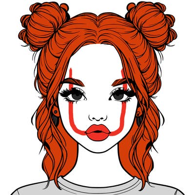 realistic girl with two buns in hair and lips