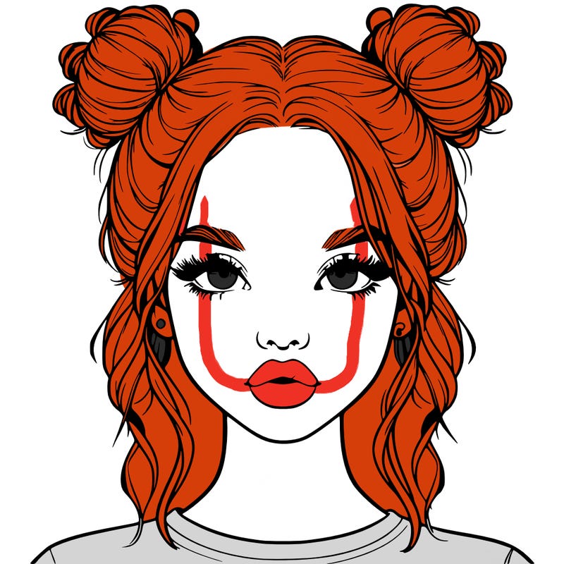 realistic girl with two buns in hair and lips