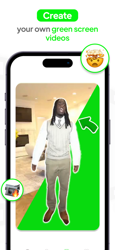 Green Screen Things - A smartphone interface demonstrating how to create custom green screen clips from personal video footage