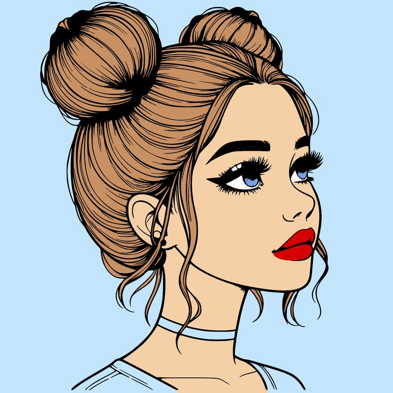 realistic girl with buns on the top of her head