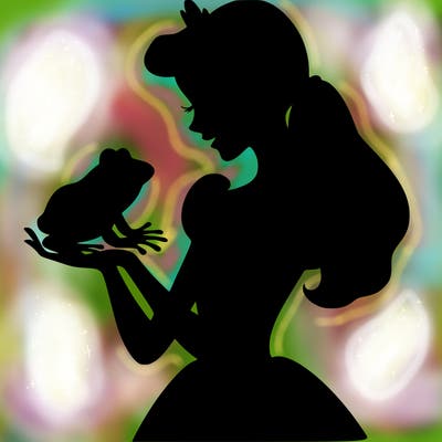 a shadow of a princess holding a frog realistic