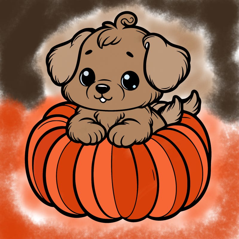 cute little puppy in a pumpkin