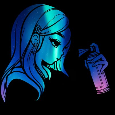 a realistic girl spray painting