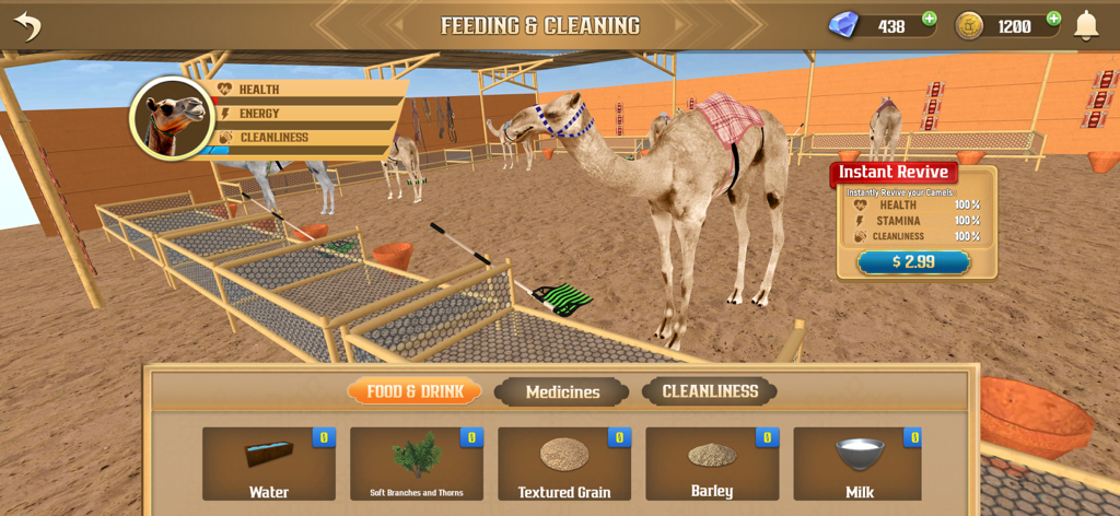 Markad Racing 2024 - Camel feeding and cleaning management screen in Markad Racing 2024