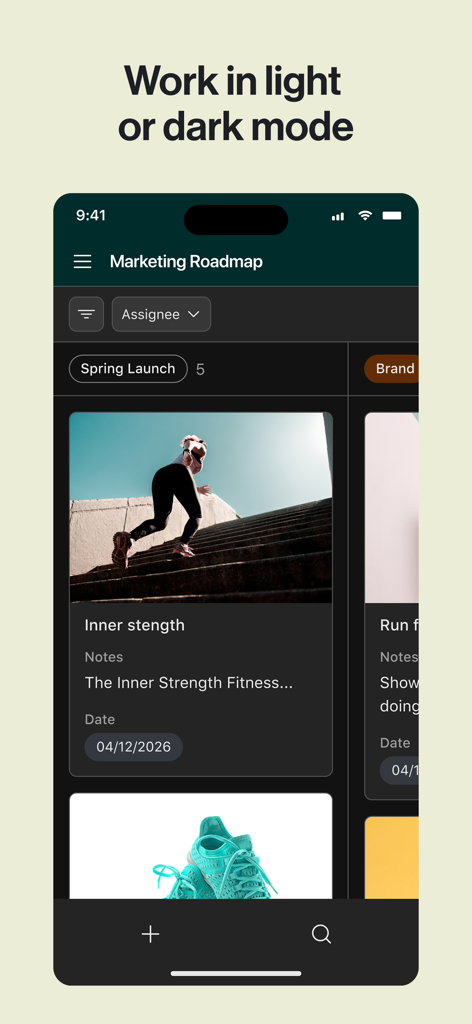 Airtable - Airtable mobile app interface showing a marketing roadmap in dark mode