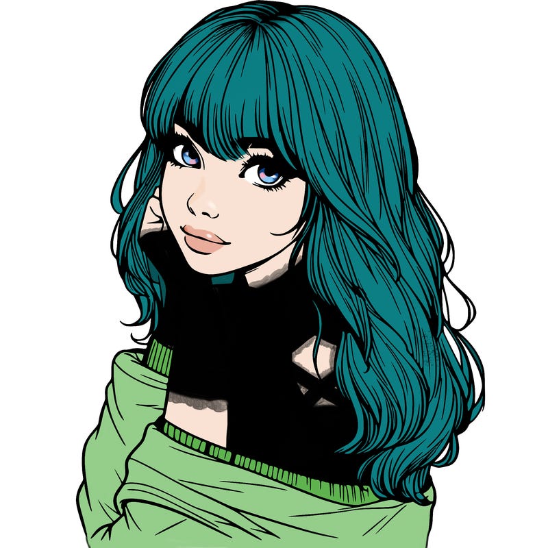 realistic girl with bangs looking over her shoulder