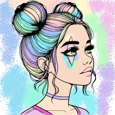 realistic girl with buns on the top of her head