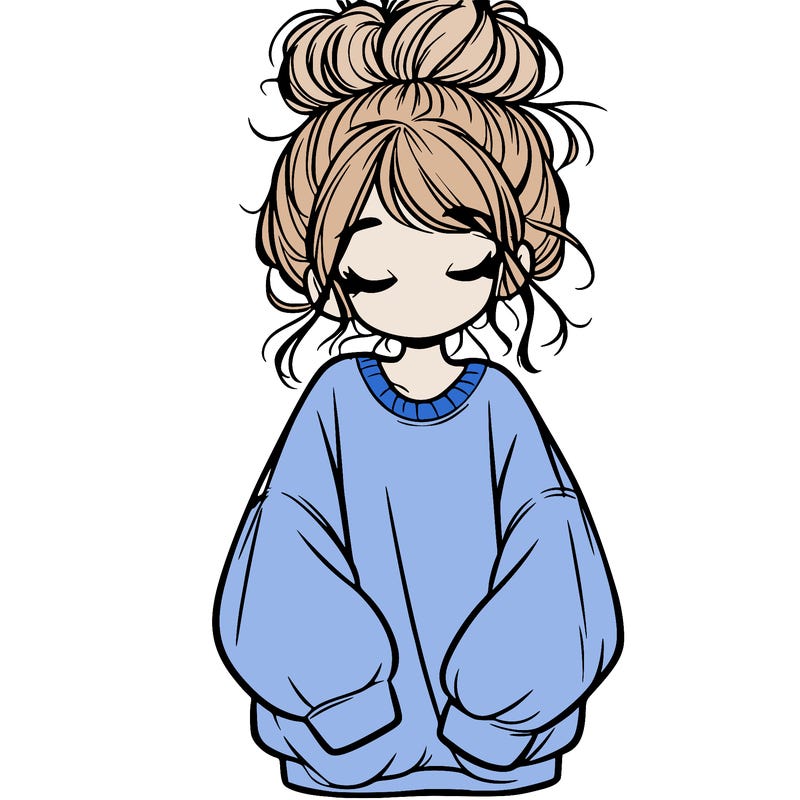 girl with baggy sweatshirt and messy bun
