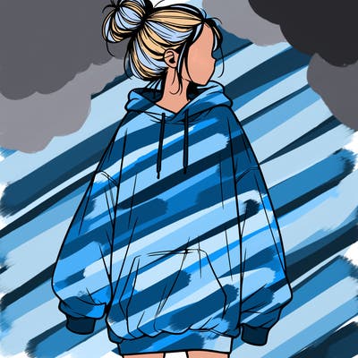 realistic girl with a oversized sweatshirt on and a bun