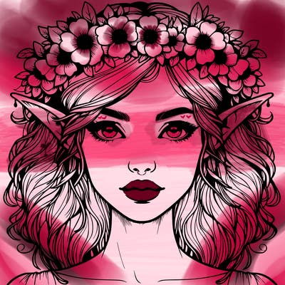 realistic female elf with flower crown