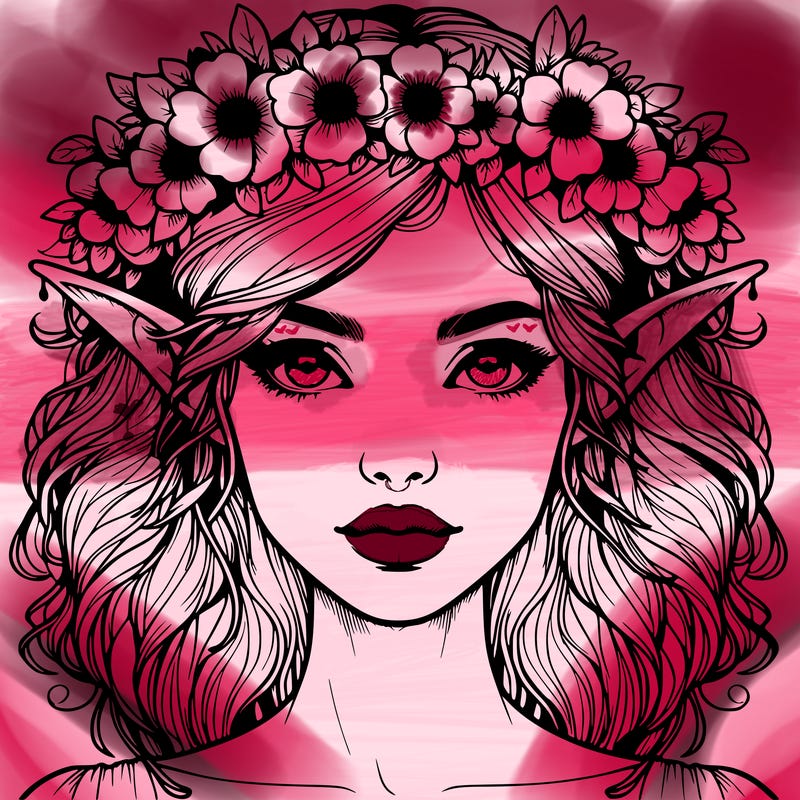 realistic female elf with flower crown
