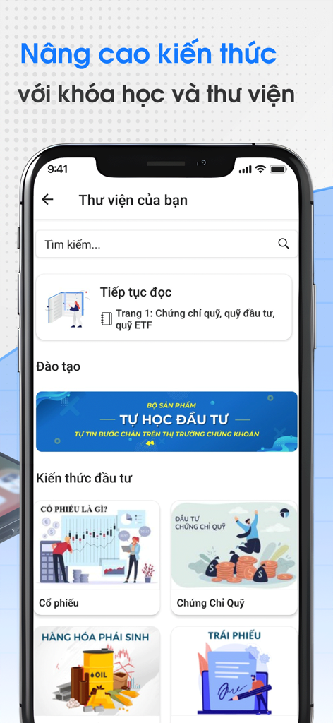 FireAnt - Đầu tư chứng khoán - Sección de biblioteca y educación sobre inversiones de la aplicación FireAnt