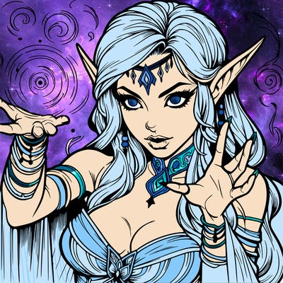 realistic scary beautiful elf sorceress casting spell