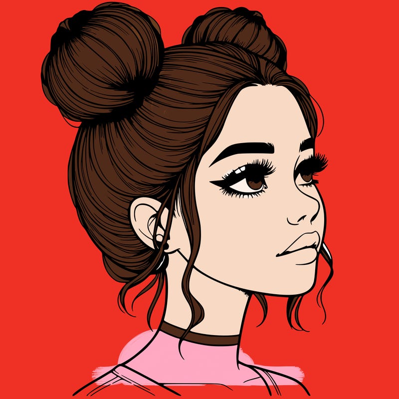 realistic girl with buns on the top of her head