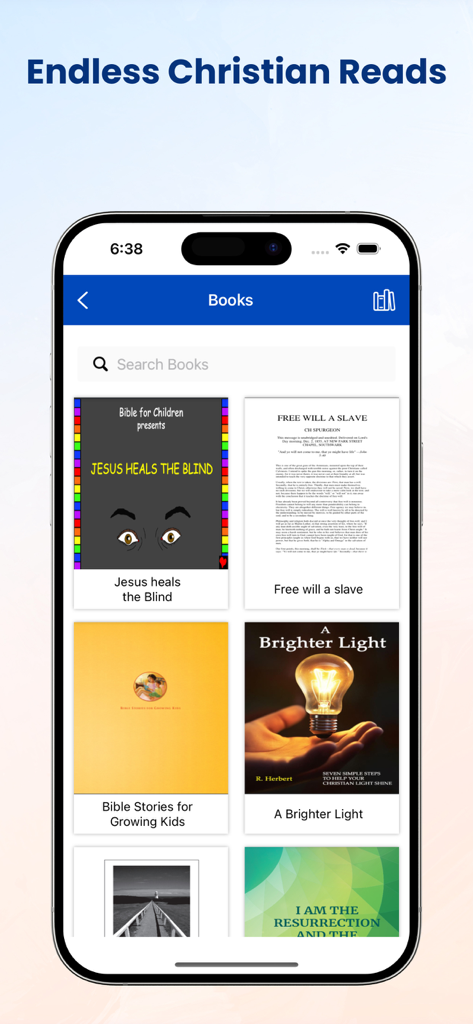 RSV Bible app interface showing a collection of Christian books and stories