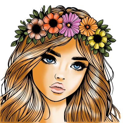 realistic girl with flowers crown