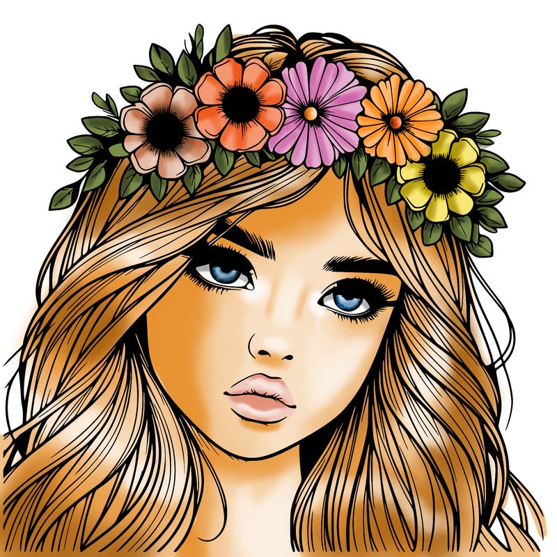 realistic girl with flowers crown