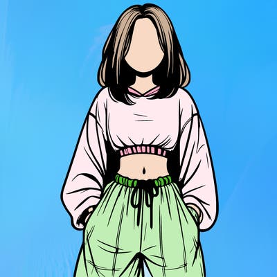 realistic girl faceless with baggy pants and a crop top