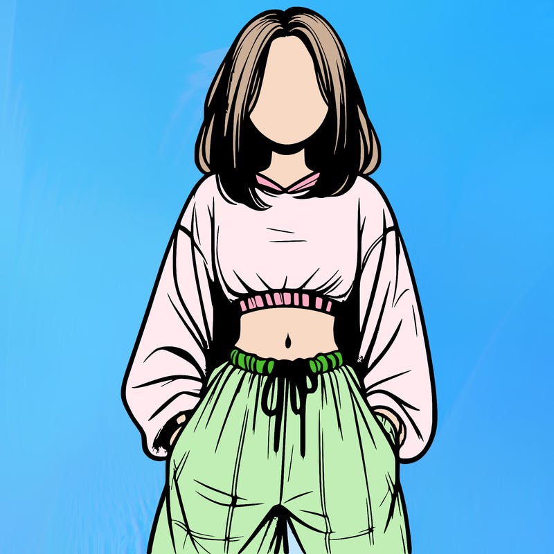 realistic girl faceless with baggy pants and a crop top