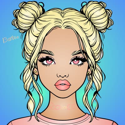 realistic girl with two buns in hair and lips