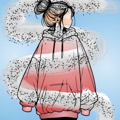 realistic girl with a oversized sweatshirt on and a bun
