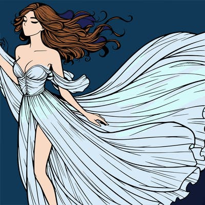 realistic woman in dress flowing the the wind