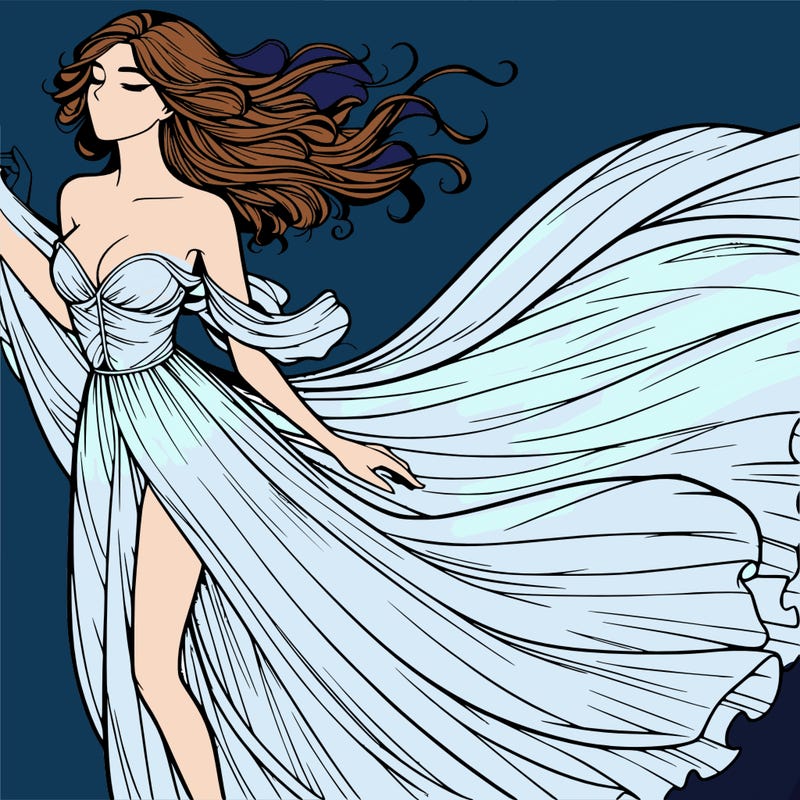 realistic woman in dress flowing the the wind
