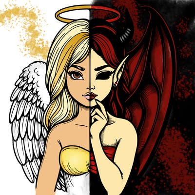 realistic angel half demon