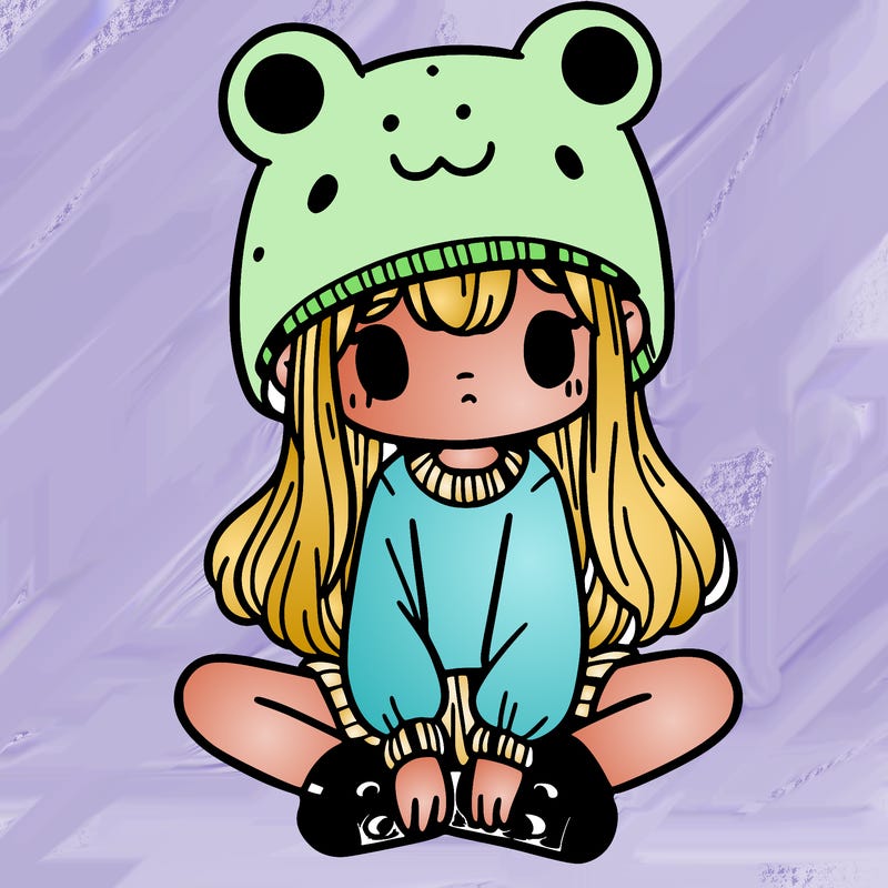 a girl wearing a frog hat and some frog socks