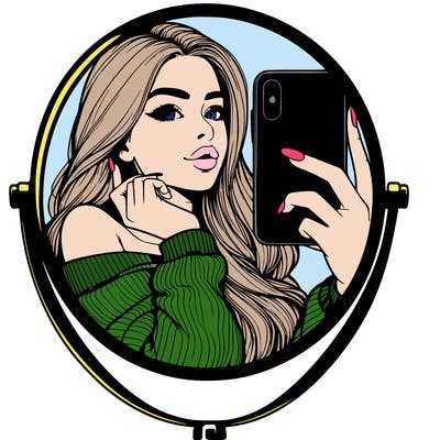 realistic girl taking mirror selfie beautiful