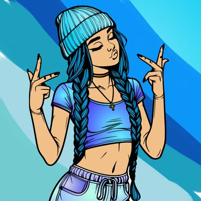 realistic teenage girl with braids and a beanie and crop top doing 🫶🏼