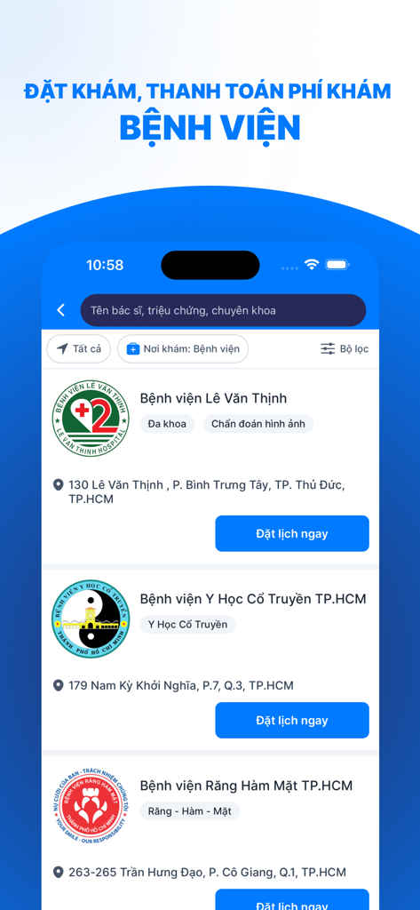 YouMed - Ứng dụng đặt khám - Elenco di ospedali vietnamiti nell'app YouMed per la prenotazione di appuntamenti online.