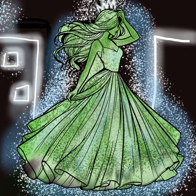 realistic woman with dress flowing in the wind