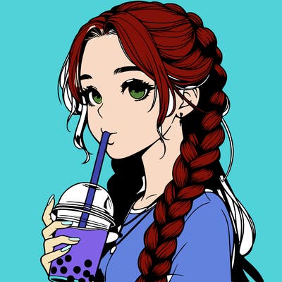 realistic girl with braided hair drinking boba