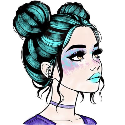realistic girl with buns on the top of her head