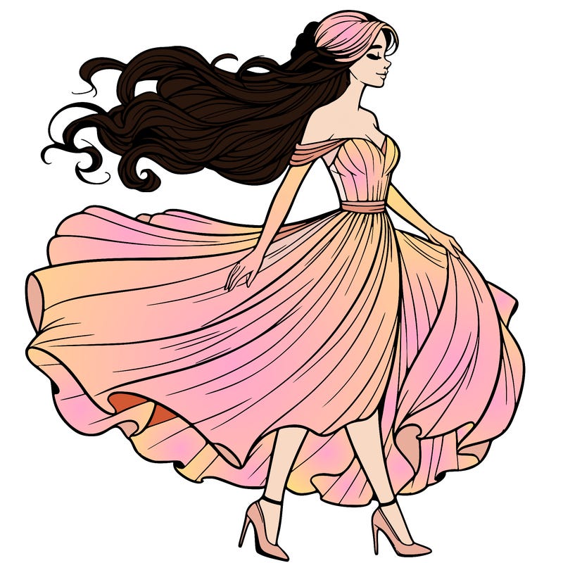 realistic woman in a dress flowing in the wind